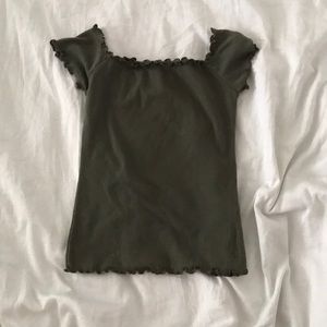 Hollister Olive Lettuce Leaf Off the Shoulder Top